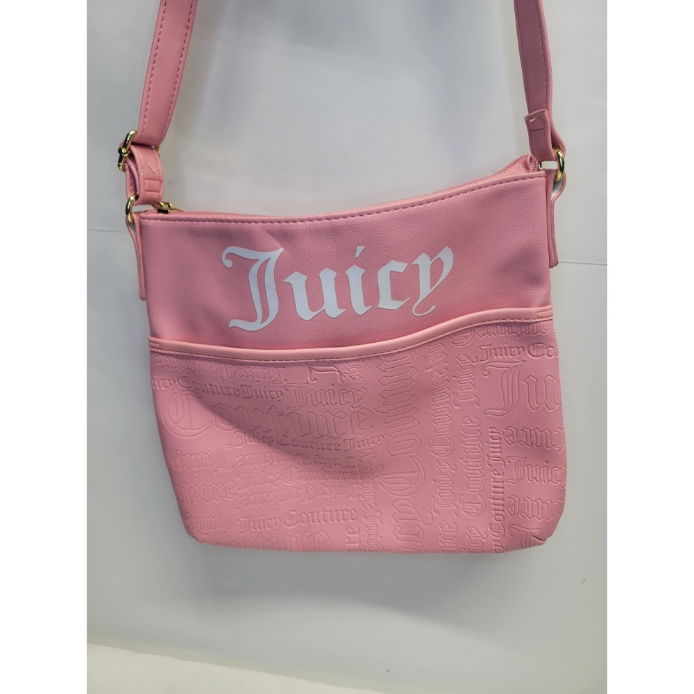 Juicy Couture‎ Pink Crossbody Bag All Over Logo Print Gold Heart Charm Zip